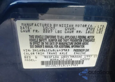 2008 Nissan Sentra 2.0 из США, поврежденный, VIN 3N1AB61E68L643983